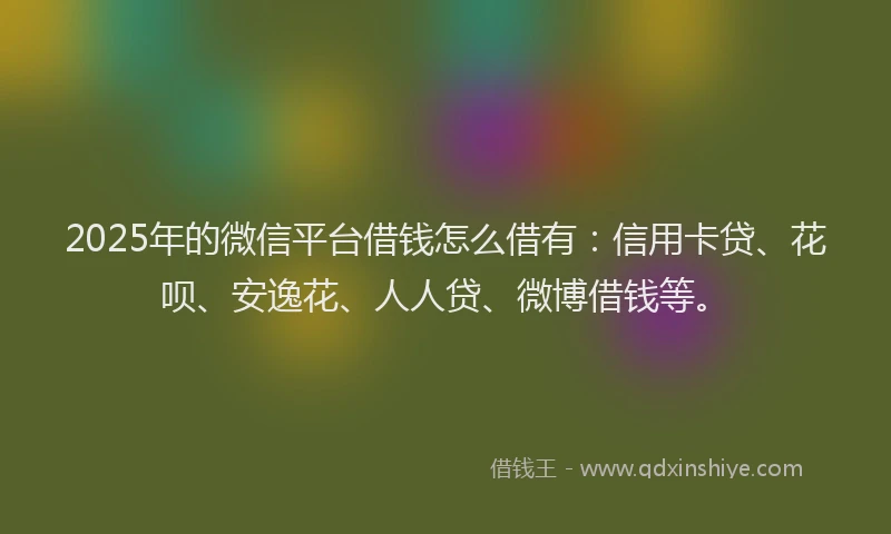 2025年的微信平台借钱怎么借有：信用卡贷、花呗、安逸花、人人贷、微博借钱等。