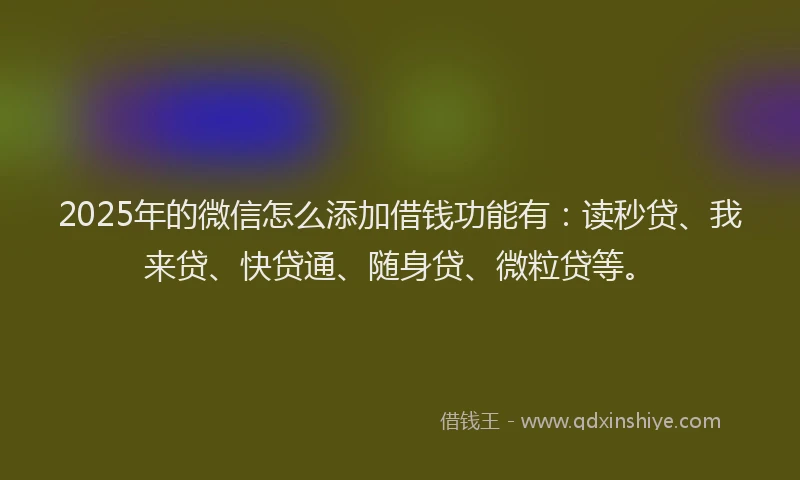 2025年的微信怎么添加借钱功能有：读秒贷、我来贷、快贷通、随身贷、微粒贷等。