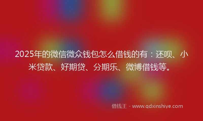 2025年的微信微众钱包怎么借钱的有：还呗、小米贷款、好期贷、分期乐、微博借钱等。