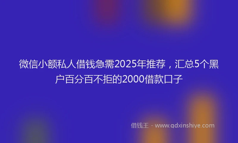 微信小额私人借钱急需2025年推荐，汇总5个黑户百分百不拒的2000借款口子
