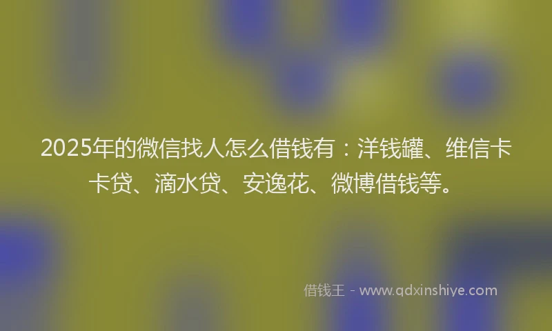 2025年的微信找人怎么借钱有：洋钱罐、维信卡卡贷、滴水贷、安逸花、微博借钱等。