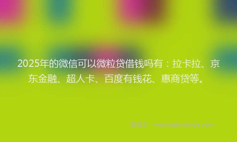 2025年的微信可以微粒贷借钱吗有：拉卡拉、京东金融、超人卡、百度有钱花、惠商贷等。