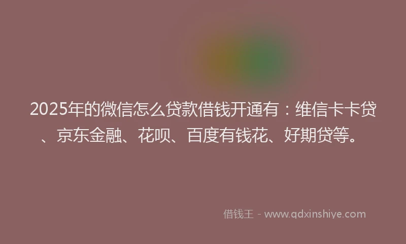 2025年的微信怎么贷款借钱开通有：维信卡卡贷、京东金融、花呗、百度有钱花、好期贷等。