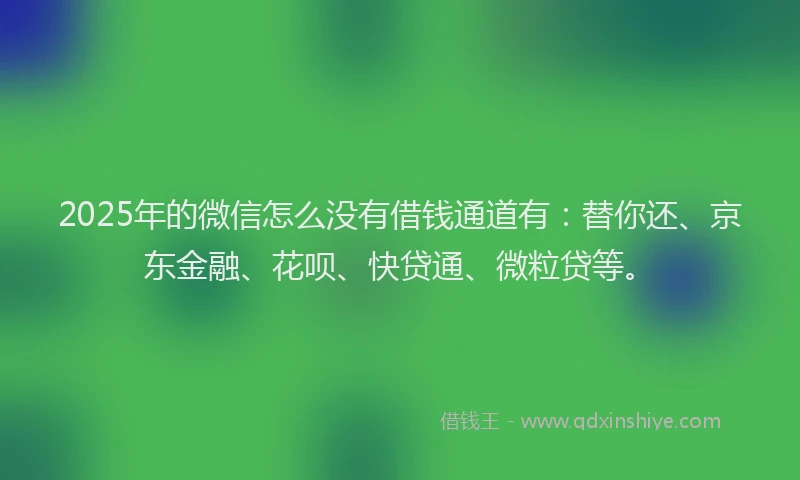 2025年的微信怎么没有借钱通道有：替你还、京东金融、花呗、快贷通、微粒贷等。