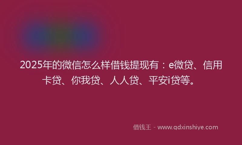 2025年的微信怎么样借钱提现有：e微贷、信用卡贷、你我贷、人人贷、平安i贷等。