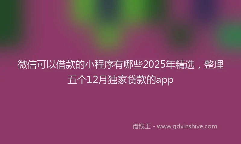 微信可以借款的小程序有哪些2025年精选，整理五个12月独家贷款的app