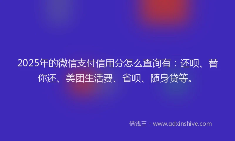 2025年的微信支付信用分怎么查询有：还呗、替你还、美团生活费、省呗、随身贷等。
