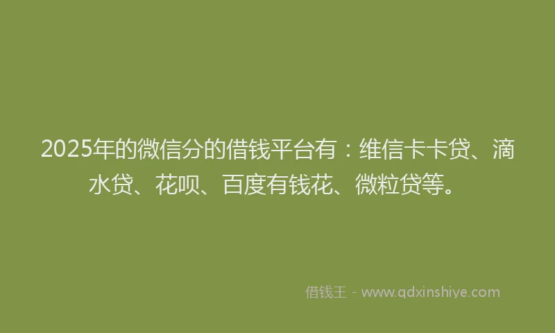 2025年的微信分的借钱平台有：维信卡卡贷、滴水贷、花呗、百度有钱花、微粒贷等。