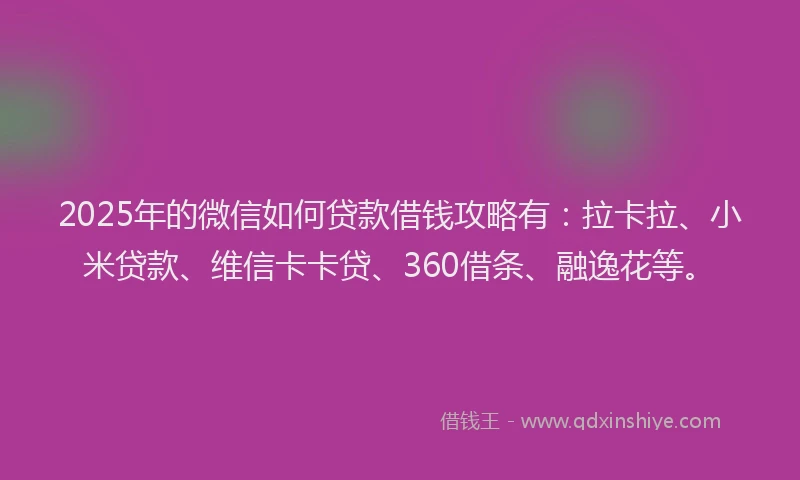 2025年的微信如何贷款借钱攻略有：拉卡拉、小米贷款、维信卡卡贷、360借条、融逸花等。