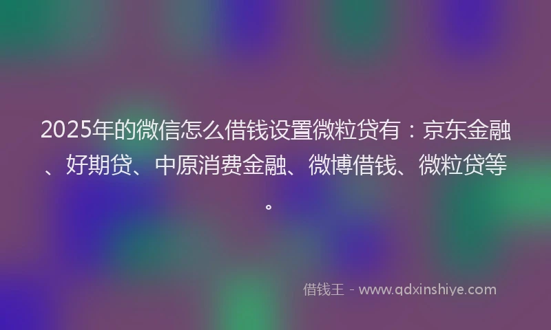 2025年的微信怎么借钱设置微粒贷有：京东金融、好期贷、中原消费金融、微博借钱、微粒贷等。