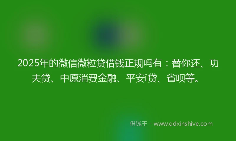 2025年的微信微粒贷借钱正规吗有：替你还、功夫贷、中原消费金融、平安i贷、省呗等。