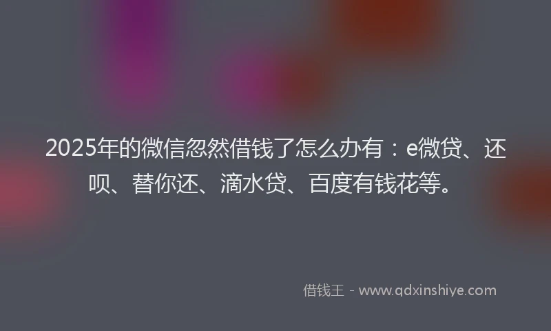 2025年的微信忽然借钱了怎么办有：e微贷、还呗、替你还、滴水贷、百度有钱花等。