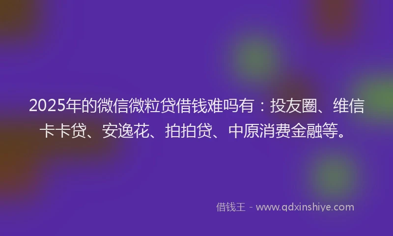 2025年的微信微粒贷借钱难吗有：投友圈、维信卡卡贷、安逸花、拍拍贷、中原消费金融等。