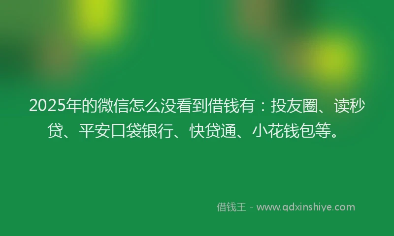 2025年的微信怎么没看到借钱有：投友圈、读秒贷、平安口袋银行、快贷通、小花钱包等。