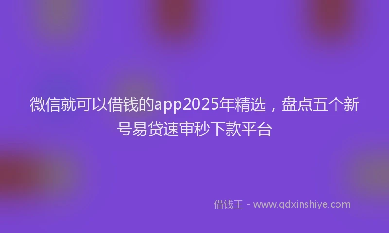 微信就可以借钱的app2025年精选，盘点五个新号易贷速审秒下款平台
