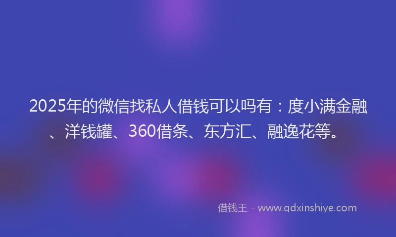 2025年的微信找私人借钱可以吗有：度小满金融、洋钱罐、360借条、东方汇、融逸花等。