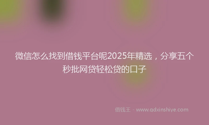微信怎么找到借钱平台呢2025年精选，分享五个秒批网贷轻松贷的口子
