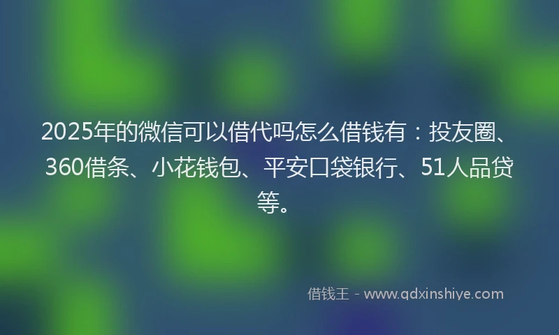 2025年的微信可以借代吗怎么借钱有：投友圈、360借条、小花钱包、平安口袋银行、51人品贷等。