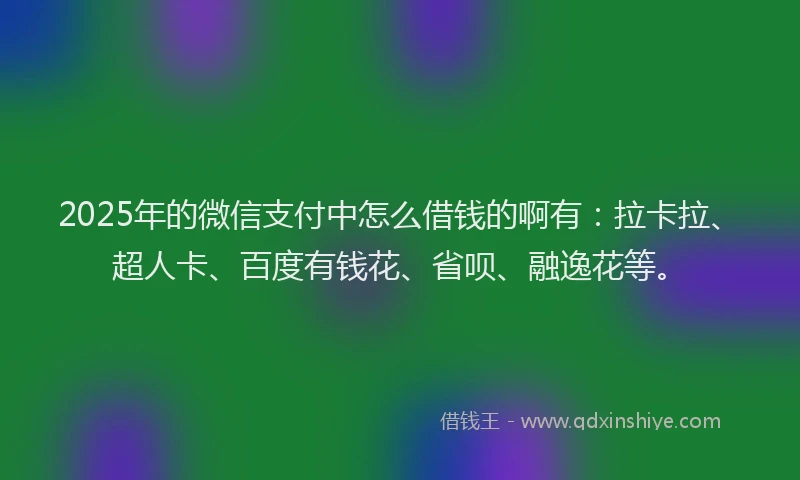 2025年的微信支付中怎么借钱的啊有：拉卡拉、超人卡、百度有钱花、省呗、融逸花等。