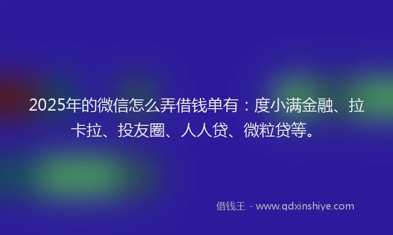 2025年的微信怎么弄借钱单有：度小满金融、拉卡拉、投友圈、人人贷、微粒贷等。