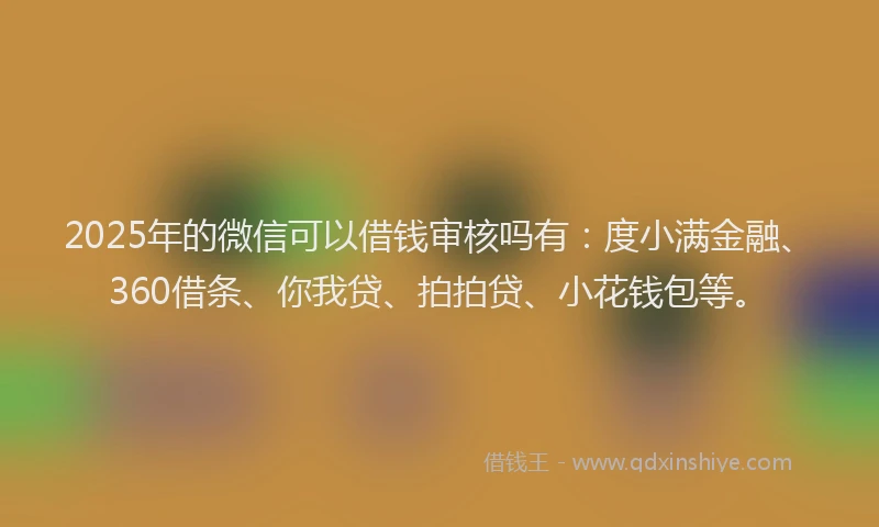 2025年的微信可以借钱审核吗有：度小满金融、360借条、你我贷、拍拍贷、小花钱包等。