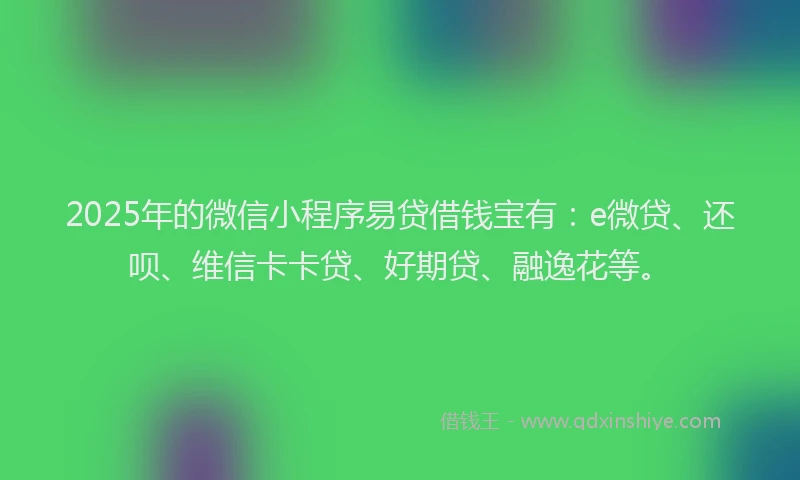 2025年的微信小程序易贷借钱宝有：e微贷、还呗、维信卡卡贷、好期贷、融逸花等。