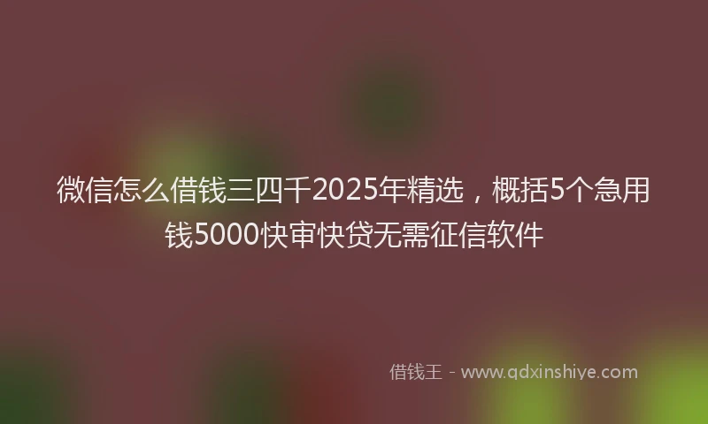 微信怎么借钱三四千2025年精选，概括5个急用钱5000快审快贷无需征信软件