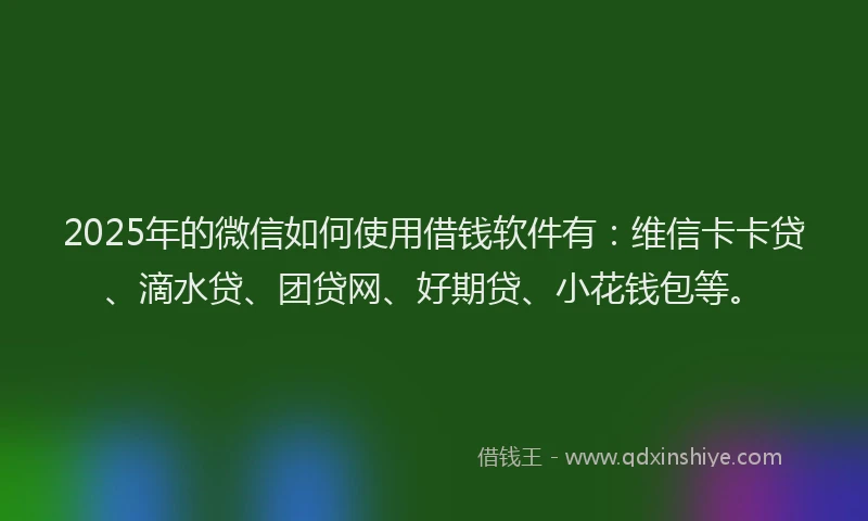 2025年的微信如何使用借钱软件有：维信卡卡贷、滴水贷、团贷网、好期贷、小花钱包等。