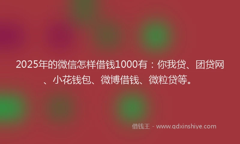 2025年的微信怎样借钱1000有：你我贷、团贷网、小花钱包、微博借钱、微粒贷等。
