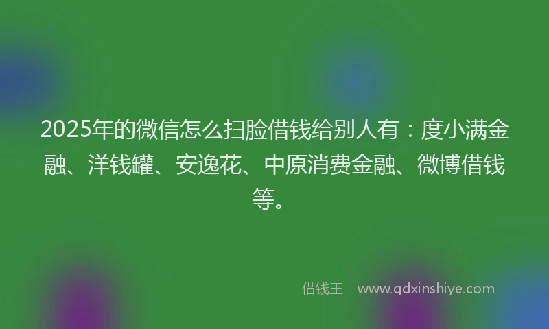 2025年的微信怎么扫脸借钱给别人有：度小满金融、洋钱罐、安逸花、中原消费金融、微博借钱等。