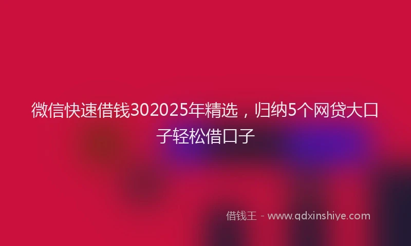 微信快速借钱302025年精选，归纳5个网贷大口子轻松借口子