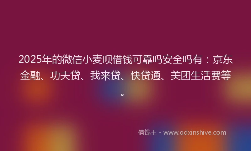 2025年的微信小麦呗借钱可靠吗安全吗有：京东金融、功夫贷、我来贷、快贷通、美团生活费等。