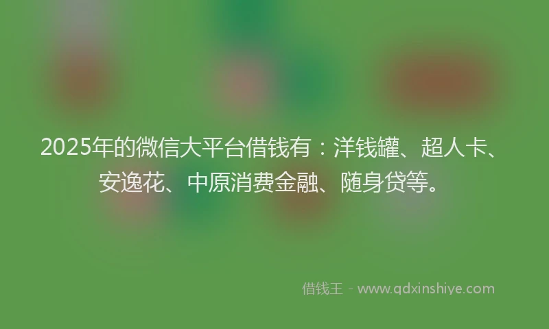 2025年的微信大平台借钱有：洋钱罐、超人卡、安逸花、中原消费金融、随身贷等。