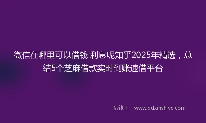 微信在哪里可以借钱 利息呢知乎2025年精选，总结5个芝麻借款实时到账速借平台