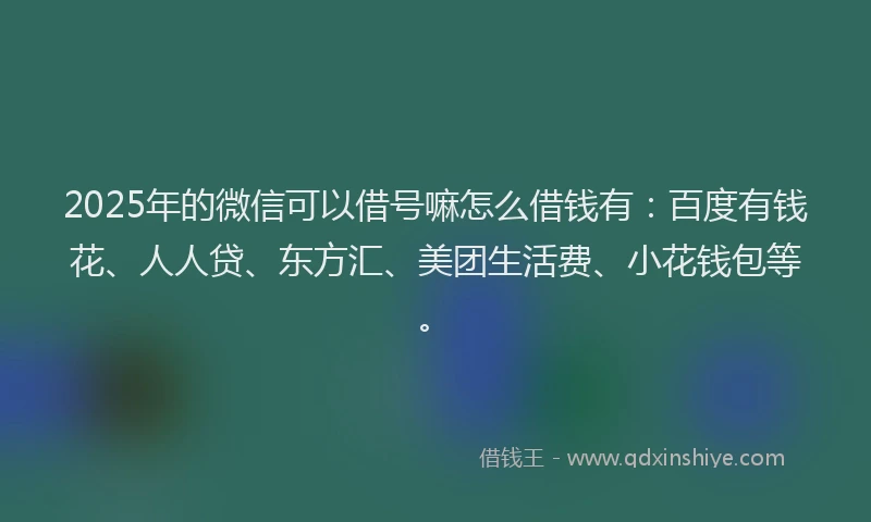2025年的微信可以借号嘛怎么借钱有：百度有钱花、人人贷、东方汇、美团生活费、小花钱包等。