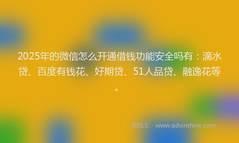 2025年的微信怎么开通借钱功能安全吗有：滴水贷、百度有钱花、好期贷、51人品贷、融逸花等。