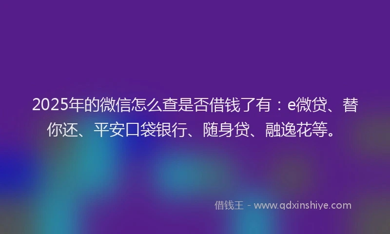 2025年的微信怎么查是否借钱了有：e微贷、替你还、平安口袋银行、随身贷、融逸花等。