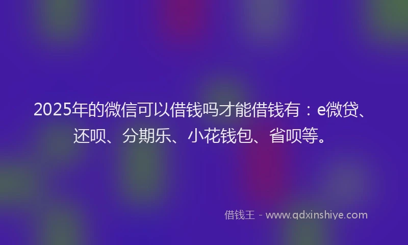 2025年的微信可以借钱吗才能借钱有：e微贷、还呗、分期乐、小花钱包、省呗等。