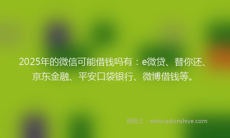 2025年的微信可能借钱吗有：e微贷、替你还、京东金融、平安口袋银行、微博借钱等。