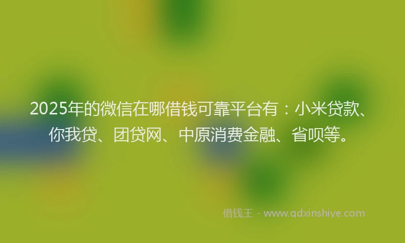2025年的微信在哪借钱可靠平台有：小米贷款、你我贷、团贷网、中原消费金融、省呗等。