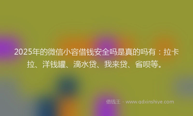 2025年的微信小容借钱安全吗是真的吗有:拉卡拉、洋钱罐、滴水贷、我来贷、省呗等。