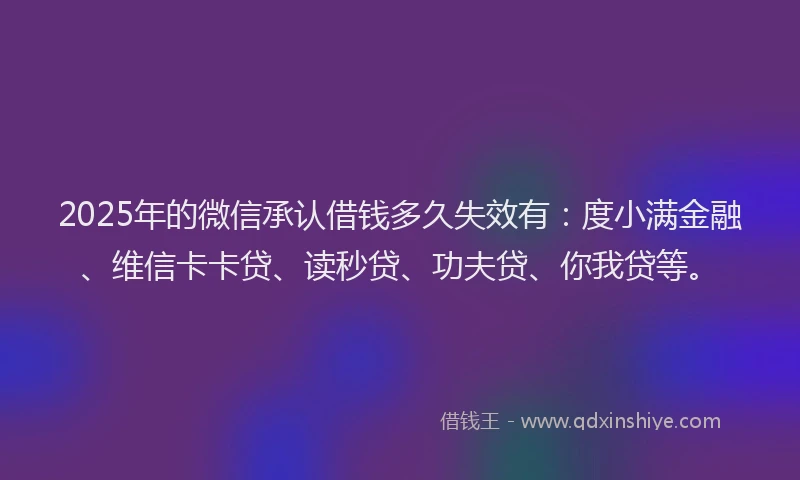 2025年的微信承认借钱多久失效有：度小满金融、维信卡卡贷、读秒贷、功夫贷、你我贷等。