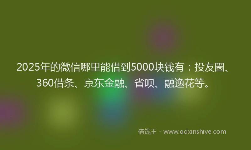 2025年的微信哪里能借到5000块钱有：投友圈、360借条、京东金融、省呗、融逸花等。