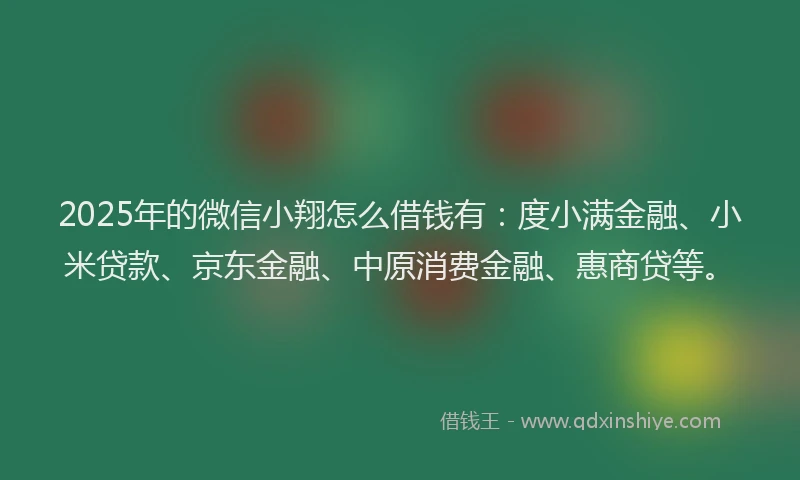 2025年的微信小翔怎么借钱有：度小满金融、小米贷款、京东金融、中原消费金融、惠商贷等。