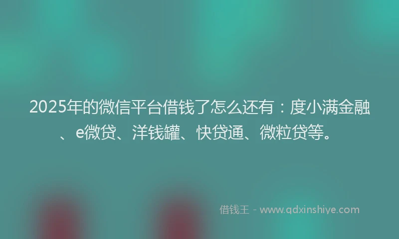 2025年的微信平台借钱了怎么还有：度小满金融、e微贷、洋钱罐、快贷通、微粒贷等。