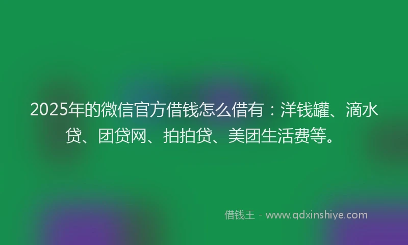 2025年的微信官方借钱怎么借有：洋钱罐、滴水贷、团贷网、拍拍贷、美团生活费等。
