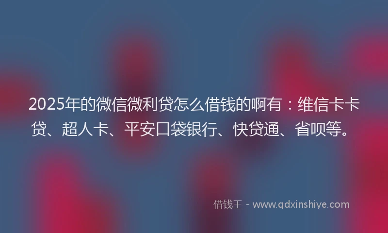 2025年的微信微利贷怎么借钱的啊有：维信卡卡贷、超人卡、平安口袋银行、快贷通、省呗等。