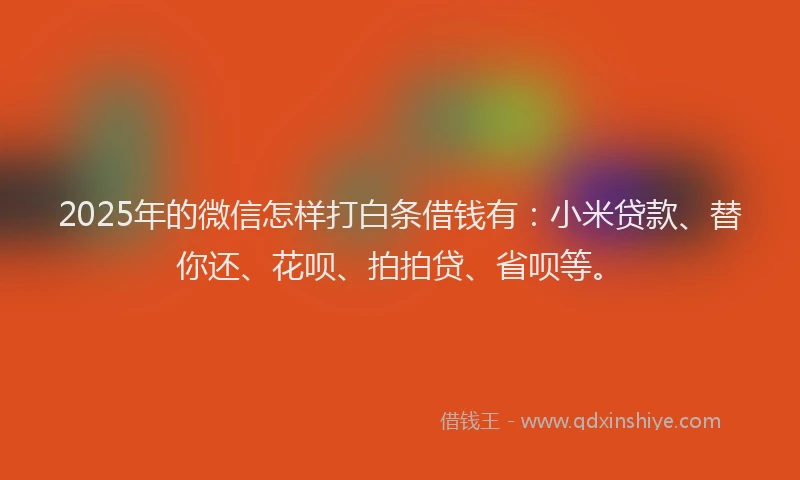2025年的微信怎样打白条借钱有：小米贷款、替你还、花呗、拍拍贷、省呗等。