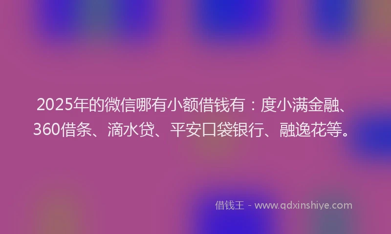 2025年的微信哪有小额借钱有：度小满金融、360借条、滴水贷、平安口袋银行、融逸花等。