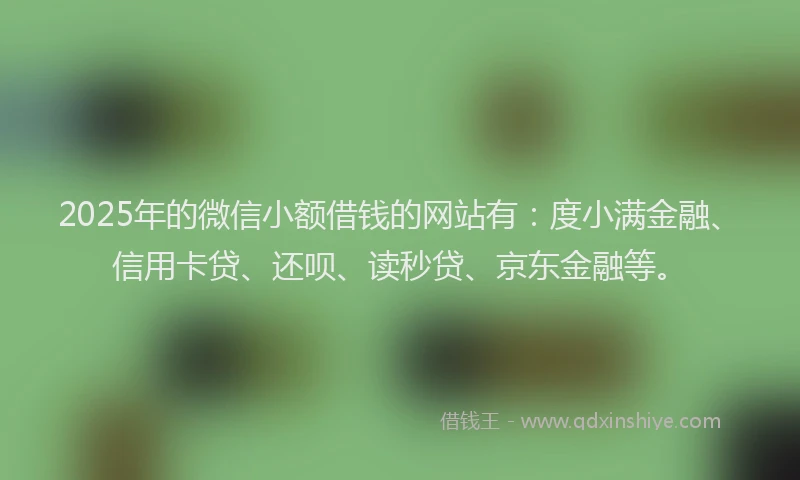 2025年的微信小额借钱的网站有：度小满金融、信用卡贷、还呗、读秒贷、京东金融等。